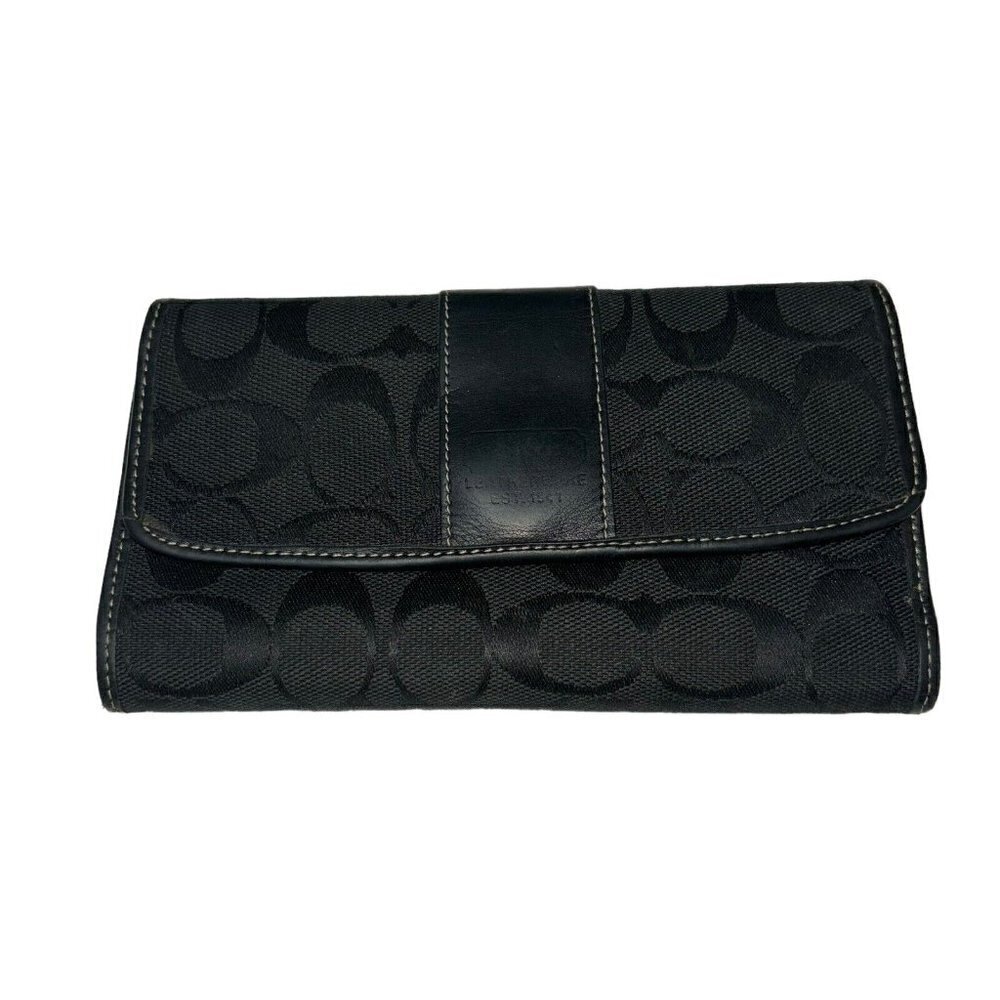 Coach Women's Signature Envelope Wallet Black Fabric Multi Compartments